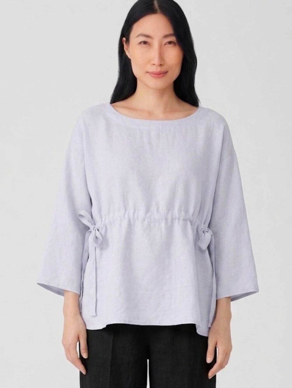 Eileen Fisher Lavender Organic Linen Handkerchief Drawstring Bateau Neck Top XL